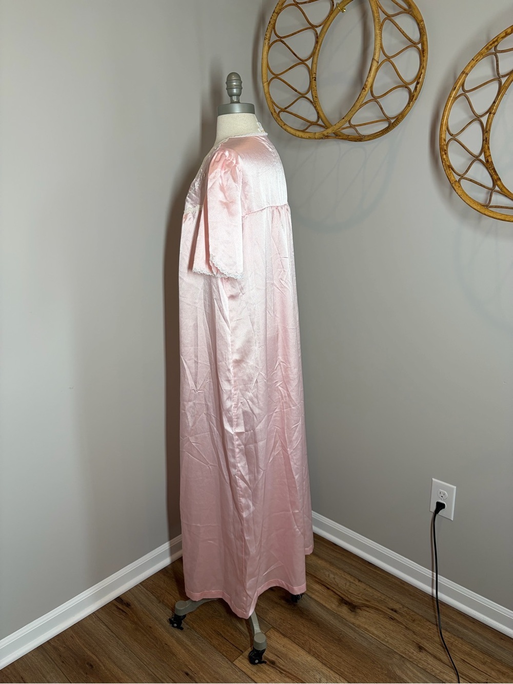 vintage pink satin coquette whimsical maxi romantic nightgown cape dress - Picture 13 of 13